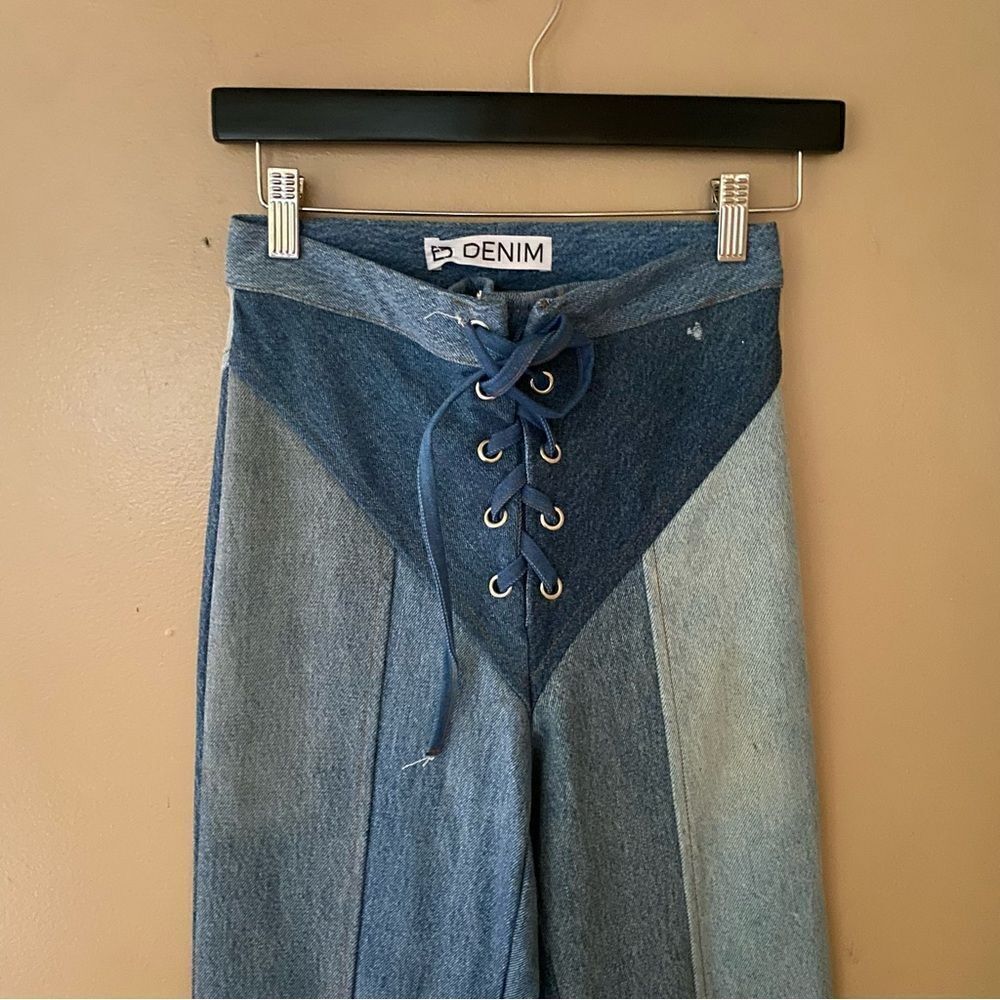 EB Denim Lace up jeans blue patchwork straight leg flares Revolve Sz 2 / S $385 - Picture 14 of 15